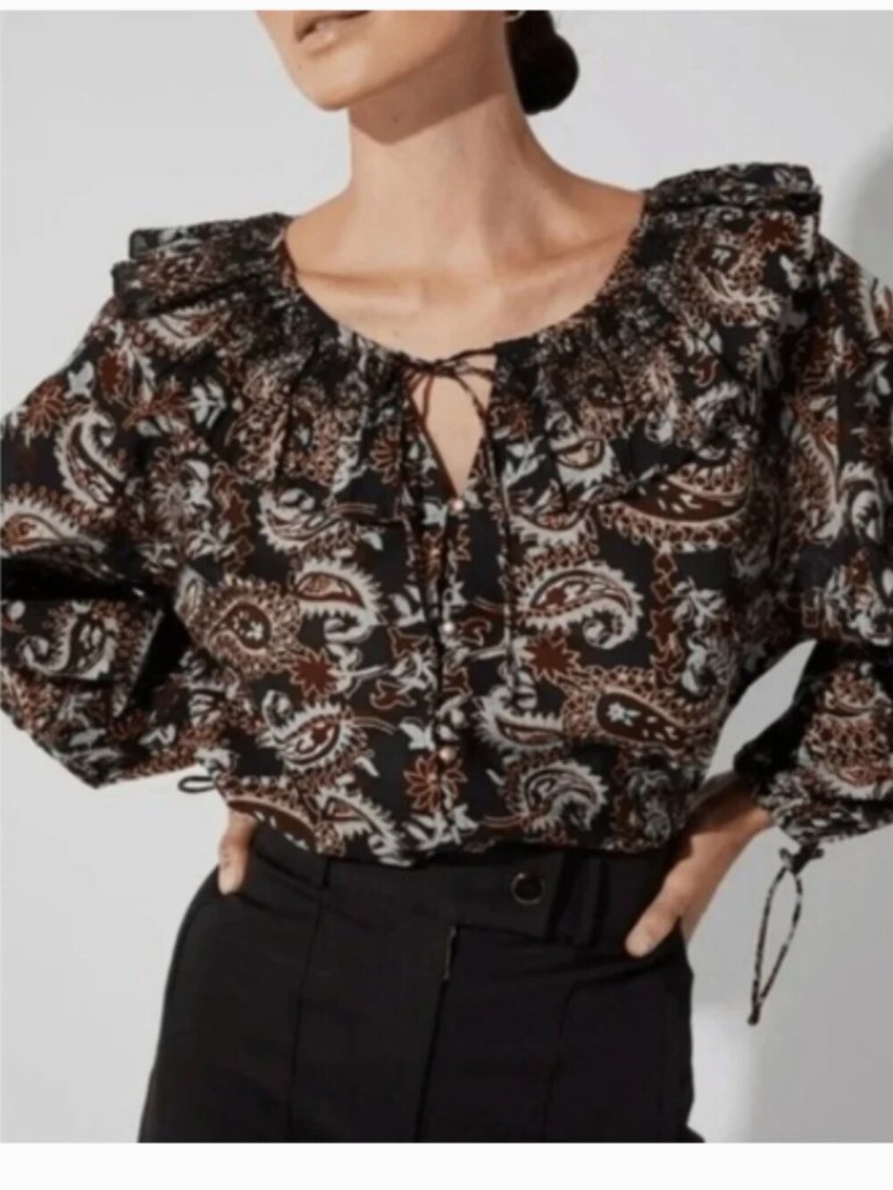 Cleobella Jillian Peasant Paisley Smocked Blouse Top Puff Sleeve Large - Picture 5 of 13